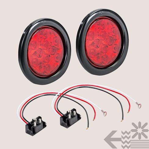 TRUE MODS 2pc 4" Round Red 10 LED Trailer Tail Lights [DOT FMVSS 108] [SAE S2T2I6P2] [Grommet & Plug] [IP67 Waterproof] Turn Stop Brake Horse Boat Trailer Lights for RV Semi Truck Flatbed Camper in Kuwait