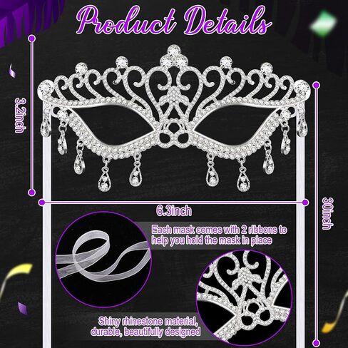 Chivao 2 Pcs Rhinestone Masquerade Mask for Women Men Couple Diamond Venetian Crown Mask Crystal Lace Prom Halloween Party in Saudi Arabia