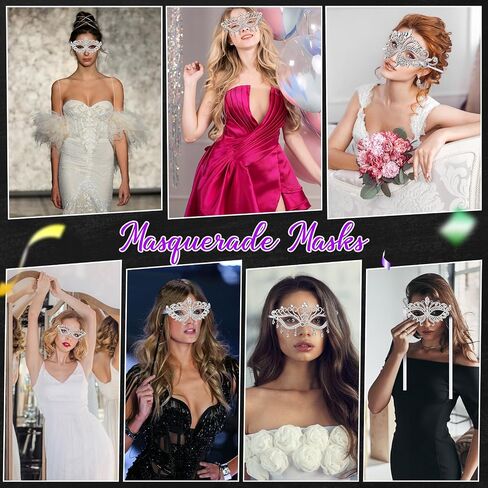 Chivao 2 Pcs Rhinestone Masquerade Mask for Women Men Couple Diamond Venetian Crown Mask Crystal Lace Prom Halloween Party in Saudi Arabia