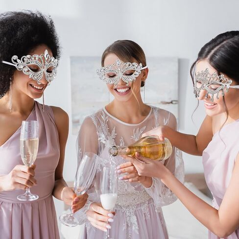 Chivao 2 Pcs Rhinestone Masquerade Mask for Women Men Couple Diamond Venetian Crown Mask Crystal Lace Prom Halloween Party in Saudi Arabia