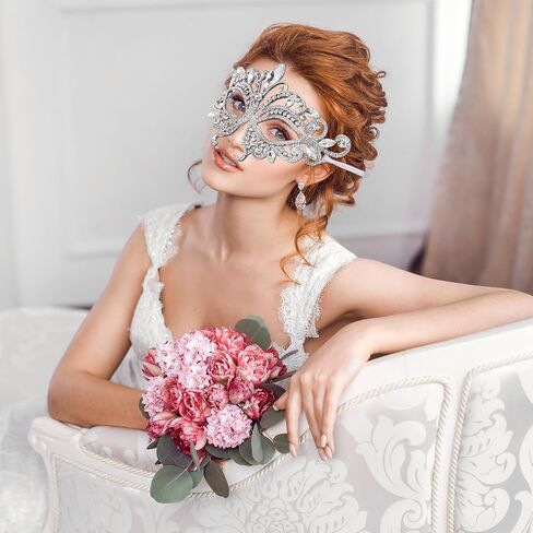 Chivao 2 Pcs Rhinestone Masquerade Mask for Women Men Couple Diamond Venetian Crown Mask Crystal Lace Prom Halloween Party in Saudi Arabia