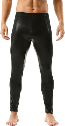YUFEIDA Men's Metallic Shiny Pants Wetlook Hot Slim Fit Activewear Leggings in Kuwait