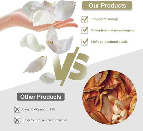 3.5 Oz Dried Rose Petals Wedding Biodegradable Petals, Natural Preservation Real Flower Petals, Suitable for Flower Petals for Flower Girl, Romantic Night, Table Decoration (White, 100g) in Saudi Arabia