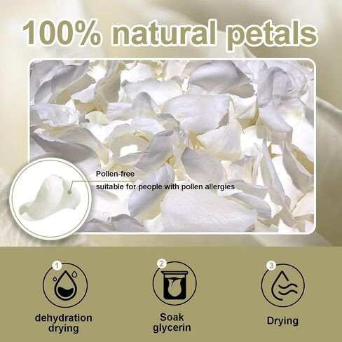 3.5 Oz Dried Rose Petals Wedding Biodegradable Petals, Natural Preservation Real Flower Petals, Suitable for Flower Petals for Flower Girl, Romantic Night, Table Decoration (White, 100g) in Saudi Arabia