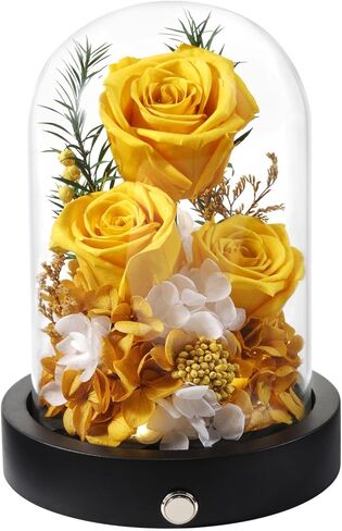 Flowers for Delivery, 3 Yellow Forever Roses in Glass Dome with LED, Preserved Real Rose, Valentines Day Anniversary Birthday Mothers Day Flower Gifts for Mom Her Women Wife Mother in Kuwait