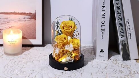 Flowers for Delivery, 3 Yellow Forever Roses in Glass Dome with LED, Preserved Real Rose, Valentines Day Anniversary Birthday Mothers Day Flower Gifts for Mom Her Women Wife Mother in Kuwait