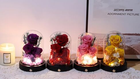 Flowers for Delivery, 3 Yellow Forever Roses in Glass Dome with LED, Preserved Real Rose, Valentines Day Anniversary Birthday Mothers Day Flower Gifts for Mom Her Women Wife Mother in Kuwait