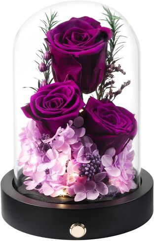 Flowers for Delivery, 3 Yellow Forever Roses in Glass Dome with LED, Preserved Real Rose, Valentines Day Anniversary Birthday Mothers Day Flower Gifts for Mom Her Women Wife Mother in Kuwait