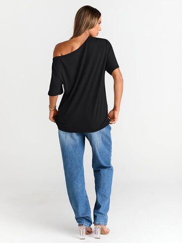 Trendy Queen Womens Off The Shoulder Tops Oversized T-Shirts Short Sleeve Tees Summer 2025 Casual Spring Fashion Clothes in Kuwait