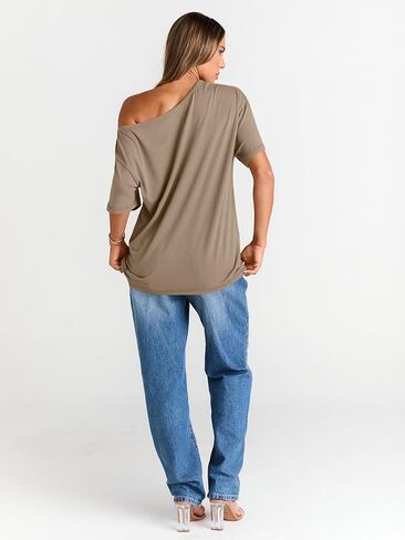 Trendy Queen Womens Off The Shoulder Tops Oversized T-Shirts Short Sleeve Tees Summer 2025 Casual Spring Fashion Clothes in Kuwait