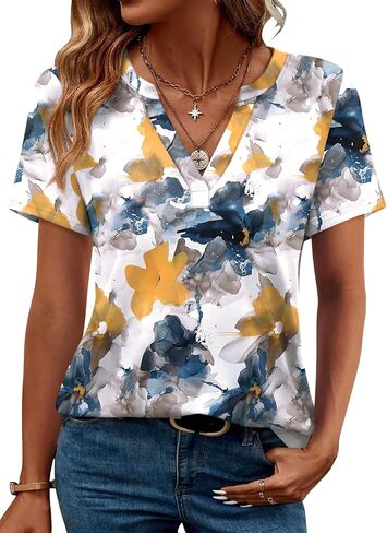 WEESO Womens Tops Summer Short Sleeve V Neck Blouses Business Casual Loose Fit Tshirts Trendy Fashion Outfits in Saudi Arabia