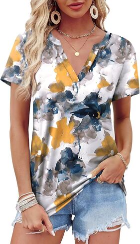 WEESO Womens Tops Summer Short Sleeve V Neck Blouses Business Casual Loose Fit Tshirts Trendy Fashion Outfits in Saudi Arabia