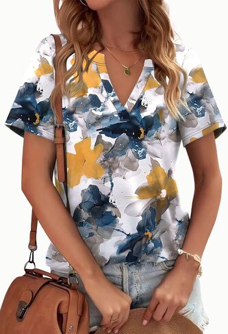 WEESO Womens Tops Summer Short Sleeve V Neck Blouses Business Casual Loose Fit Tshirts Trendy Fashion Outfits in Saudi Arabia