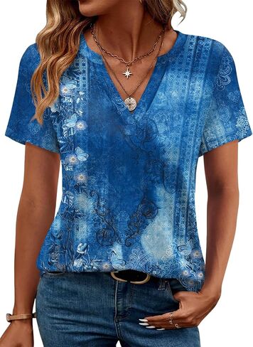 WEESO Womens Tops Summer Short Sleeve V Neck Blouses Business Casual Loose Fit Tshirts Trendy Fashion Outfits in Saudi Arabia