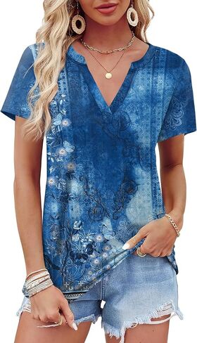 WEESO Womens Tops Summer Short Sleeve V Neck Blouses Business Casual Loose Fit Tshirts Trendy Fashion Outfits in Saudi Arabia