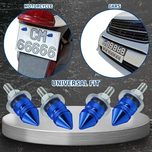 Spike License Plate Bolt Kit Aluminum Alloy Decorative Motorcycle License Plate Screw Frame Fasteners Fit Most Cars Truck Modified Vehicle Accessories 4 Pcs (Blue) in Saudi Arabia