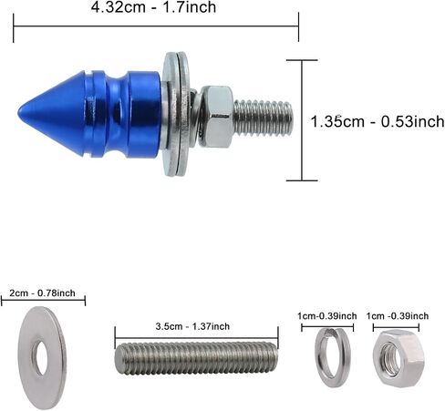 Spike License Plate Bolt Kit Aluminum Alloy Decorative Motorcycle License Plate Screw Frame Fasteners Fit Most Cars Truck Modified Vehicle Accessories 4 Pcs (Blue) in Saudi Arabia