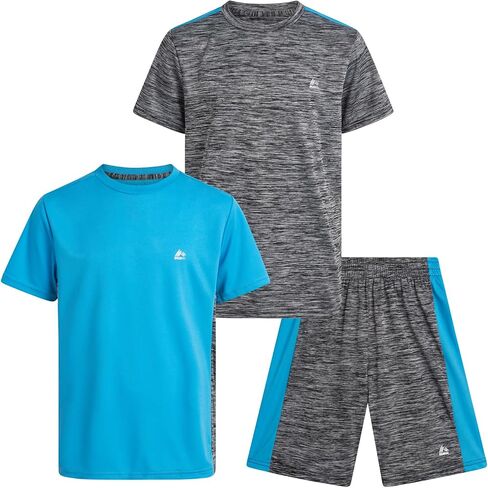 RBX Boys Short Sets - 3 Piece Athletic Performance Short Sleeve Mesh Shirt and Elastic Waist Basketball Gym Shorts for Boys in Saudi Arabia