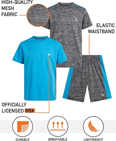 RBX Boys Short Sets - 3 Piece Athletic Performance Short Sleeve Mesh Shirt and Elastic Waist Basketball Gym Shorts for Boys in Saudi Arabia