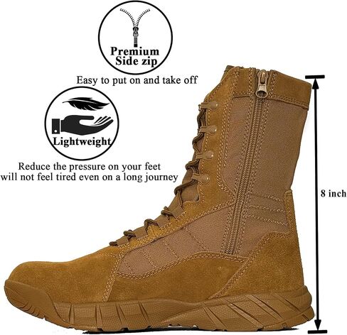 Lightweight Man Tactical Military Boots Combat Boots Anti-Collision Side Zipper Training Lace Up Outdoor Hiking Breathable Shoe in Saudi Arabia