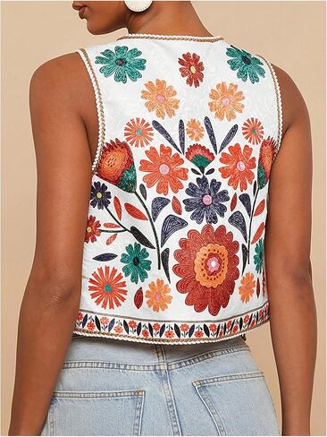 MakeMeChic Women's Floral V Neck Tank Top Sleeveless Tie Front Boho Vest in Saudi Arabia
