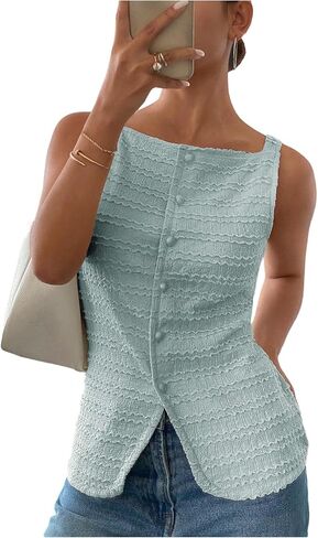 MakeMeChic Womens Vest Top Trendy Button Up Tank Tops Asymmetrical Y2k Going Out Top in Kuwait