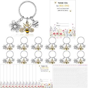 Sureio 12 Set Teacher Appreciation Gifts Bulk Bee Keychains with Thank You Cards and OPP Bags Thank You for BEE-ING Such an Important Part of My Story Keychains for Teacher Graduation Gift