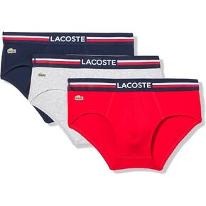 Lacoste Men's Cotton Stretch Tricolor Waistband Briefs, 3-Pack