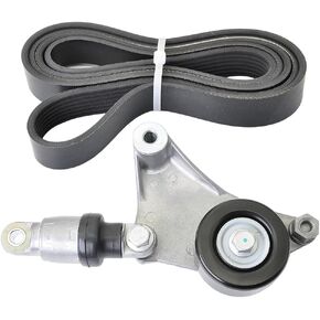 Drive Belt Tensioner Assembly With Serpentine Belt Compatible with 2001-2010 Toyota Camry Solara RAV4 Highlander Scion tC L4 2.4L 166200W110