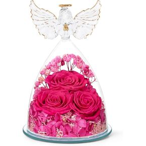 Preserved Flower Rose Gifts for Women, Forever Eternal Fresh Flowers in Glass Angel Figurines Flowers for Delivery Prime Purple Roses for Grandma Mom Sister Her Wife on Mothers Day Birthday Christmas