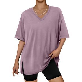 Trendy Queen Oversized Tshirts for Women Workout Plus Size Tops V Neck Short Sleeve Gym Shirts Casual Loose Fit Basic Tees