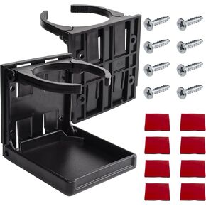 Adjustable Folding Drink Holder, Universal Cup Holders for Car, Truck, RV, Boat, Caravans, Campers, Space-Saving Cupholder, Black Drink Holder for Mugs, Bottles, Cans, with Screws and Tapes