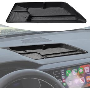 TACOBRO Interior Dashboard Storage Compatible with Volkswagen Taos 2022 2023 2024 Accessories, Taos Dash Mounted Organizer Tissue Holder Tray Box ABS Black