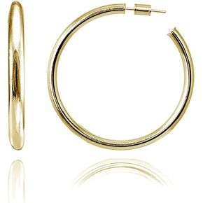 Yellow Gold Flashed Sterling Silver Polished Open Round Post C-Hoop Earrings, 15mm-50mm