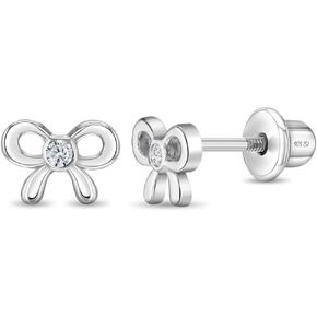 925 sterling الفضة الصافية الزركونيا الزركونيا القوس الصغيرة القوس الأقراط المسمار للاختراء للأطفال الصغار والفتيات الصغيرات