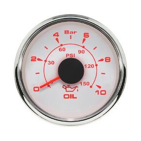 2 بوصة /52 مم مقياس ضغط الزيت 0-10BAR 10-184OHM إشارة مع 8 أضواء 12VDC 24VDC للمركبات البحرية للسيارات (أسود وفضي)