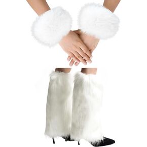 NUMJAW FAUX FUR LEG TRAPERS + CUFFS ، أغطية الكفة الحذاء الغامضة لأزياء الحفلات ، وتدفئة الساق البيضاء