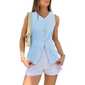 Cicy Bell Womens Button Down Vest Tops Summer Fitted Sleeveless Tank Tops Dressy Casual Business Waistcoat