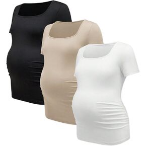 Women's 3 Pack Maternity Shirts Short Sleeve Square Neck T-Shirts Pregnancy Tops