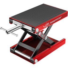 GRAND PITSTOP Motorcycle & Powersports Maintainence Stand Lift Scissor Jack Steel Wide Deck Hoist Crank Center Stand 1100 LBS Capacity for Motorcycles, for Cruiser, Dirt Bike, Sports Bike, ATV (Red)