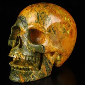 Skullis 5.2"Orpiment Crystal Skull, Hand Carved Gemstone Fine Art Sculpture, Reiki Healing Stone Statue.1209