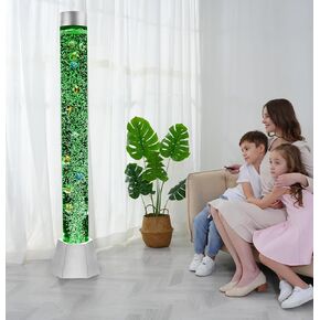 إمدادات خاصة أنبوب ضوء الفقاعات الحواس الحواس مع 16 LED تغيير ضوء الليل ، والتحكم عن بُعد في 12 سمكة ، مصباح قائم بالأرضيات للأطفال والبالغين (5 أقدام) (سداسي)