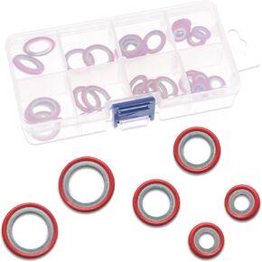 30Pcs A/C Gasket Assortment, Car Air Conditioning Compressor Gasket Assortment Combination O-ring Kit, High Temperature Resistant Multi-function Cooling Pump Seals (Red)