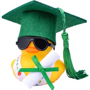 Graduation Duck Car Ornament, Rubber Duck Car Dashboard Decor with Mini Graduation Hat Sunglasses Diploma.