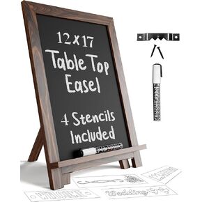 Rustic Wooden Tabletop Chalkboard Easel with Chalk Marker, Brown Frame