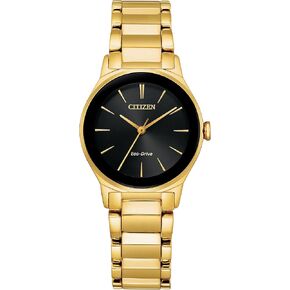 Citizen Ladies Eco-Drive Axiom Moden Eco ، ساعة سوار من الفولاذ المقاوم للصدأ الذهبي ، الاتصال الهاتفي الأسود (النموذج: EM0737-58E)