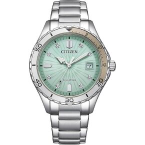 Citizen Women's Eco-Drive Crystal Weekender Sport ، ساعة سوار من الفولاذ المقاوم للصدأ الفضية ، والاتصال الأزرق الفاتح (الطراز: FE6170-88L)