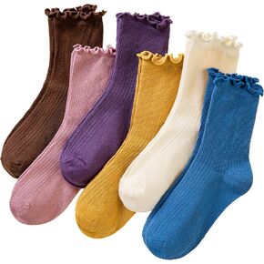 SeeyAN Girls Ruffle Socks Frilly Kids Crew Dress Cotton Soft Cute Toddler Socks 6 Pairs