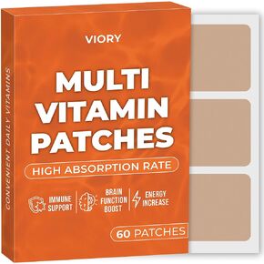 Viory Multi Patches (حزمة من 60) - رقعة طبيعية 100 ٪ للنساء والرجال - مع البيوتين والحديد - الطاقة ، التركيز ودعم الجسم - صيغة محسنة