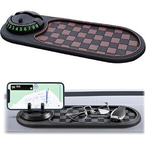 Multifunction Car Anti-Slip Mat, Rotatable Anti Skid Car Dashboard Pad with Temporary Parking Numbe, 360° Rotating Universal Car Phone Holder(Grey)